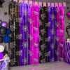 Picture of Bupelo Wednesday Birthday Party Supplies, 2 Pack Wednesday Party Decorations 3.3x6.6ft Black Purple and Pink Tinsel Foil Fringe Curtains, Gothic Photo Booth Prop Backdrop Streamer for Girl in Dark