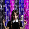 Picture of Bupelo Wednesday Birthday Party Supplies, 2 Pack Wednesday Party Decorations 3.3x6.6ft Black Purple and Pink Tinsel Foil Fringe Curtains, Gothic Photo Booth Prop Backdrop Streamer for Girl in Dark