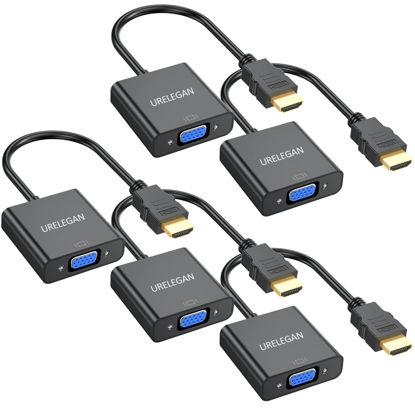 Picture of URELEGAN HDMI to VGA Adapter, HDMI to VGA (Male to Female) 1080P Cord for Computer, Desktop, Laptop, PC, Monitor, Projector, HDTV, Roku, Xbox and More - 5Pack