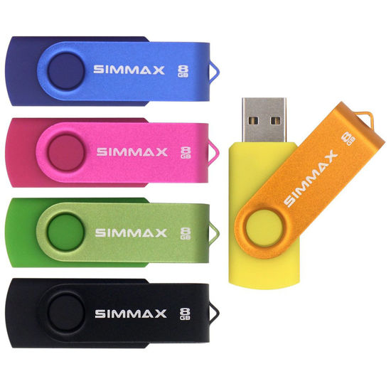 Picture of SIMMAX 5Pcs 8GB USB Flash Drive USB 2.0 Flash Drive Memory Stick Fold Storage Thumb Stick Pen Swivel Design (Five Mixed Colors: Black Blue Green Gold Rose)(Mix Color2)