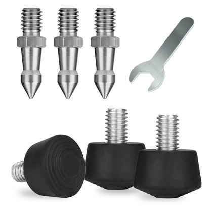 Picture of Rigych 6 Pcs Tripod Spike Feet 3/8-16 Thread Rubber Feet Universal Anti-Slip & Stainless Steel Spike Tripod Feet, Tripod Feet Replacement Parts