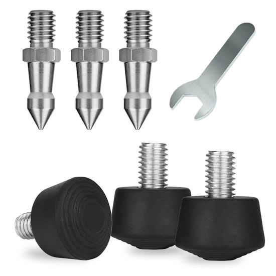 Picture of Rigych 6 Pcs Tripod Spike Feet 3/8-16 Thread Rubber Feet Universal Anti-Slip & Stainless Steel Spike Tripod Feet, Tripod Feet Replacement Parts