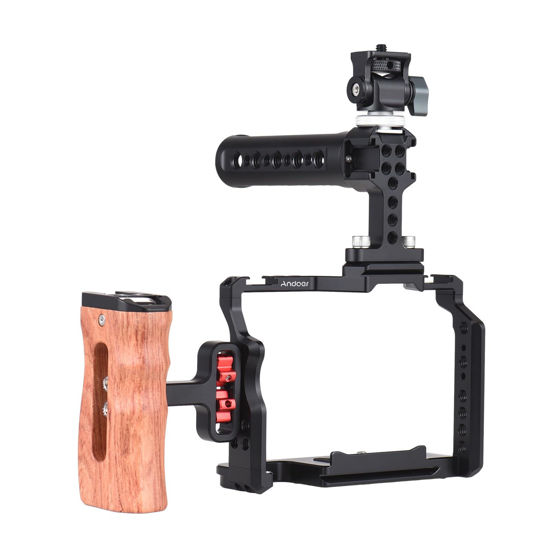 Picture of Andoer Camera Rig Stabilizer Aluminum Alloy for Sony A7IV/ A7III/ A7II/ A7R III/ A7R II/ A7S II -Includes Mini Monitor Mount, Camera Cage, Top Handle, and Wooden Grip