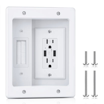 Picture of ELECPOW Cord Hider Wall with Dual AC Outlets & Dual USB-A Ports, in Wall Cable Management Kit for Wall Mounted TV，Recessed Outlet with TV Wire Hider for Power Cables & Low Voltage Wires.
