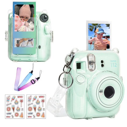Picture of CAIYOULE Mini 12 Clear Case - Protective Camera Case Compatible For Fujifilm Instax Mini 12, Rigid PC Camera Case with Photo Storage, with 2 Straps and Stickers (No Camera)