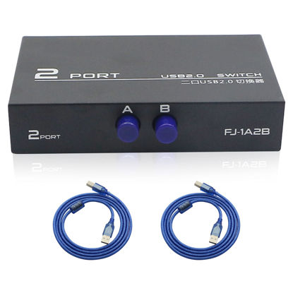 Picture of QIANRENON Printer Sharing Switch, 2-Port USB 2.0 Switch Adapter for USB Device Port Sharing Between 2 Computers (2 Switch),with 2 Pack USB 2.0 Male Cable