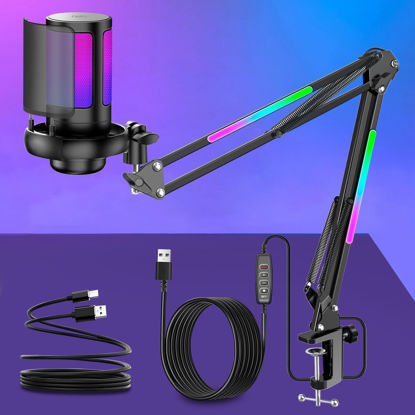 Picture of KingSom Gaming USB Micrphone,Noise Cancellation Condenser Mic with RGB Boom Arm,Podcast Microphones RGB Computer Mic,Streaming Microphone with Pop Filter,Mute Button,Gain for Recording,Discord,Youtube