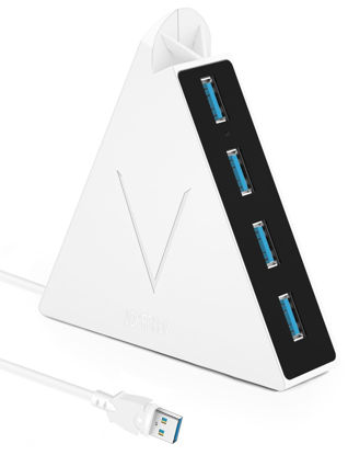 Picture of JoyReken 4-Port USB 3.0 Hub, FlyingVHUB Vertical Data USB Hub with 2 ft Extended Cable, for Mac, PC, Xbox One, PS4, PS5, iMac, Surface Pro, XPS, Laptop, Desktop, Flash Drive, Mobile HDD(White)