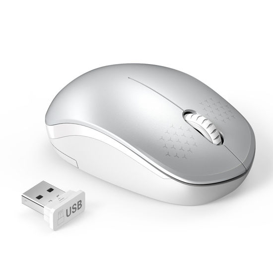 Picture of seenda Wireless Mouse, 2.4G Noiseless Mouse with USB Receiver Portable Computer Mice for PC, Tablet, Laptop and Windows/Mac/Linux (White & Silver)
