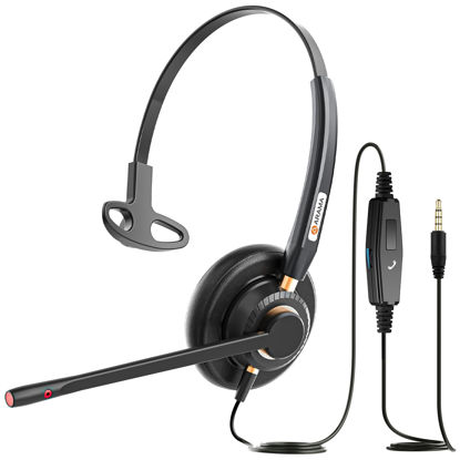 Picture of Arama Cell Phone Headset with Mic Noise Canceling, 3.5mm Wired Headset for iPhone Samsung PC iPad, Computer Headset for Skype for Business Office, Clear Chat, Universal Connection