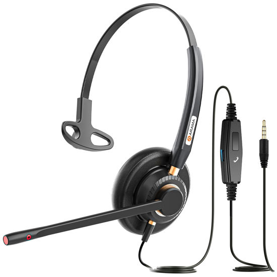 Picture of Arama Cell Phone Headset with Mic Noise Canceling, 3.5mm Wired Headset for iPhone Samsung PC iPad, Computer Headset for Skype for Business Office, Clear Chat, Universal Connection