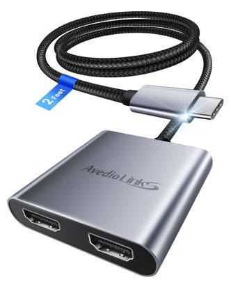 Picture of avedio links USB C to Dual HDMI Adapter 4K@60HZ, Type C to HDMI Splitter for Dual Monitors Extended Display,Compatible for USB C 3.0/3.1,Thunderbolt 3,Support Dual 4K 30Hz【MST Mode Only for Windows】