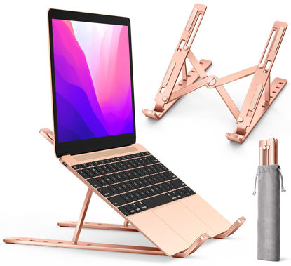 Picture of Laptop Stand, iVoler Laptop Holder Riser Computer Tablet Stand, 6 Angles Adjustable Aluminum Ergonomic Foldable Portable Desktop Holder Compatible with MacBook,iPad, HP, Dell10-15.6” Rose Gold