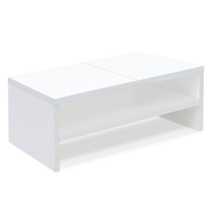 Picture of TEAMIX Wooden Monitor Stand Riser-2 Tier White Laptop Stand for Desk, Monitor Riser for TV/Printer/Keyboard, Computer Stand with Storage Home Office Desk Shelf Organization
