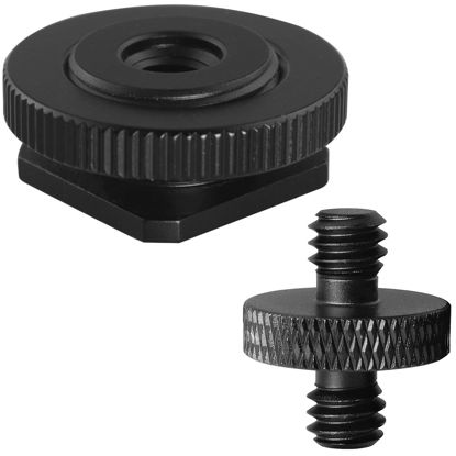 Picture of LUORNG 2PCS Hot Cold Shoe Bracket Holder Extension Flash Head Phone Holder 5/8 Male to 1/4 Female Single Tier 1/4 Male Adapter Screw Aluminium Alloy SLR Camera Universal for Lights Travel Tripods