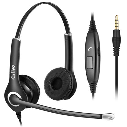 Picture of Callez 3.5mm Cell Phone Headset with Microphone Noise Cancelling for iPhone Samsung Smartphones Tablets, Computer Headset for Laptop PC Skype Call Center Office Classroom, Super Comfort, Clear Chat