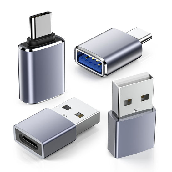 Picture of USB to USB C Adapter-4 Pack,【2*Type C Female to A Male Charger Converter】&【2*USB C Male to USB Female】OTG Adapter for iPhone 16 15 14 13 12 Pro Max Plus,Apple Watch Ultra 8 9,AirPods,iPad,Samsung S24