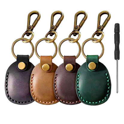 Picture of Airtag Holder Keychain-Genuine Leather Airtag Keychain Holder 4 Pack,Handmade Air Tag Keychain Case Scratch-Resistant Airtag Leather Key Chain Ring Compatible for Airtag,Dog Collar,Luggage