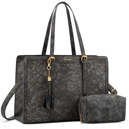 Picture of LOVEVOOK Laptop Bag for Women Vintage Leather Work Tote 15.6 inch Large Capacity Computer bag with Clutch Purse for Office, Travel, School, Casual