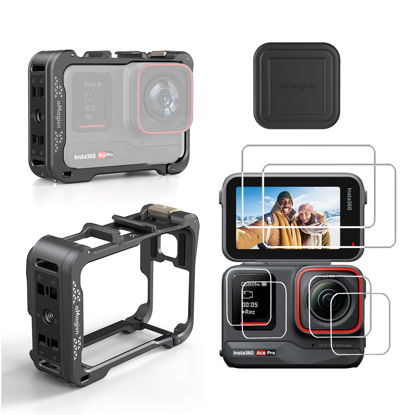 Picture of Rszfnjxry Ace Pro Aluminum Metal Frame Cage Case Bag with Silicone Lens Cap Screen Protector Compatible with Insta360 Ace Pro Camera Accessories Kit