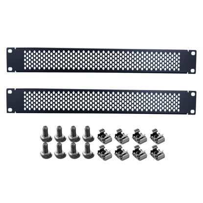 Picture of 1U Blank Panel, 1U 19 Inch Blank Rack Mount Panel,1U Disassembled Rack Mount Cable Management Panel, 1U Rack Mount Panel Spacer W/Brush for Server Network Rack Enclosure Cabinet Cable (2pcs-Venting)