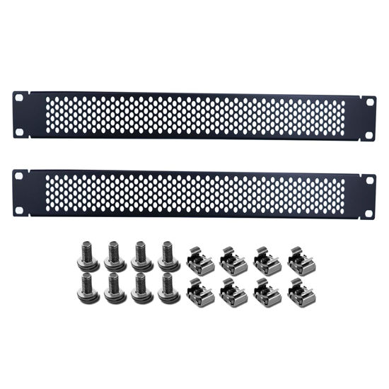 Picture of 1U Blank Panel, 1U 19 Inch Blank Rack Mount Panel,1U Disassembled Rack Mount Cable Management Panel, 1U Rack Mount Panel Spacer W/Brush for Server Network Rack Enclosure Cabinet Cable (2pcs-Venting)