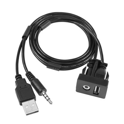 Picture of YACSEJAO Flush Mount Cable USB 2.0+3.5 mm AUX Extension Dash Panel Mount Cable for Car, Boat and Motorcycle, 1M/3.3Ft