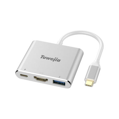 Picture of Tuwejia USB C to HDMI Multiport Adapter USB 3.1 Gen 1 Thumderbolt 3 to HDMI 4K Video Converter /USB 3.0 hub Port PD Quick Charging Port with Large Projection