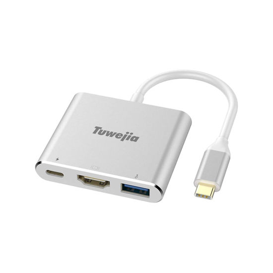 Picture of Tuwejia USB C to HDMI Multiport Adapter USB 3.1 Gen 1 Thumderbolt 3 to HDMI 4K Video Converter /USB 3.0 hub Port PD Quick Charging Port with Large Projection