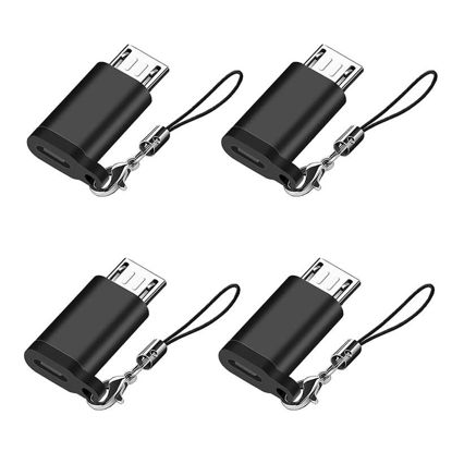Picture of Seminer USB C to Micro USB Adapter (4 Packs), Type C Female to Micro USB Male Convert Connector with Lanyard Compatible with Samsung Galaxy S7/S7 Edge, Micro USB Devices, Black