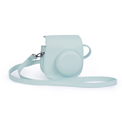 Picture of Riosin Instant Mini 12 Protective Camera Case for Fujifilm Instax Mini 12/11,Premium PU Leather Camera Bag Cover with Pocket and Removable&Adjustable Strap (Mint Green)