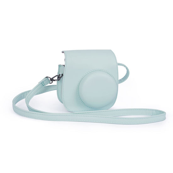 Picture of Riosin Instant Mini 12 Protective Camera Case for Fujifilm Instax Mini 12/11,Premium PU Leather Camera Bag Cover with Pocket and Removable&Adjustable Strap (Mint Green)