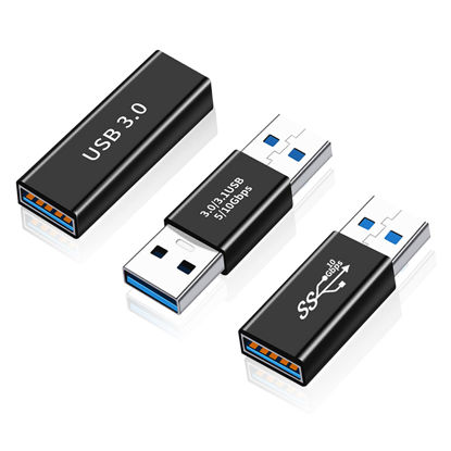 Picture of AreMe 3 Pack USB 3.0 Adapter, USB-A Male to Female, Male to Male and Female to Female Extension Coupler Converter Extender Connector