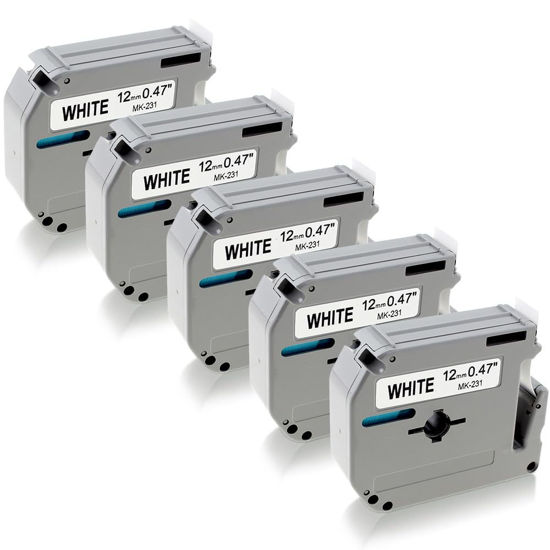Picture of Greateam PTM95 Label Tape Refills Replacement for P-Touch M Tape M-K231 Brother Tape 12mm 0.47'' White M231 MK231 MK-231 Compatible with P-Touch PT70 PT80 PT65 PT70BM PT90 PT45 Label Maker, 5-Pack