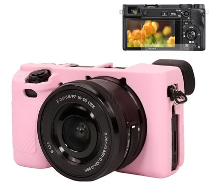 Picture of Pocoukate Case for Sony Alpha A6400, A6300, A6100 Camera, Soft Silicone Protective Cover Skin with Screen Protector Accessories for Sony Alpha A6400/6300/6100 Digital Camera Silicone Case - Pink