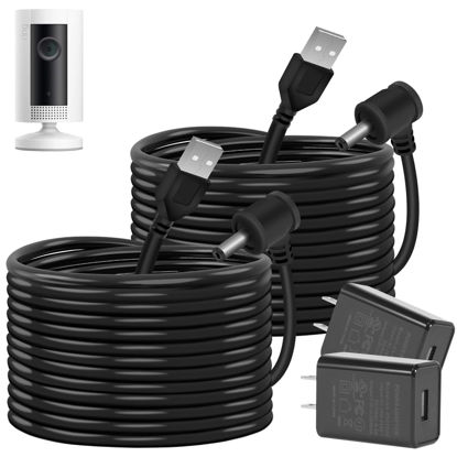 Picture of Charge Cords 30ft for Ring Weatherproof Indoor Outdoor Charging Cable with Quick 2Amp Power Adapter for Ring Stick Up Cam Battery 3rd Gen/2nd Gen & Spotlight Cam Battery (Black,2 Pack)