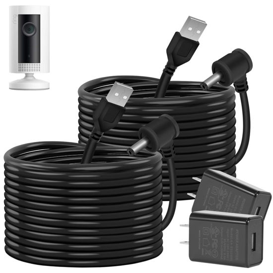 Picture of Charge Cords 30ft for Ring Weatherproof Indoor Outdoor Charging Cable with Quick 2Amp Power Adapter for Ring Stick Up Cam Battery 3rd Gen/2nd Gen & Spotlight Cam Battery (Black,2 Pack)