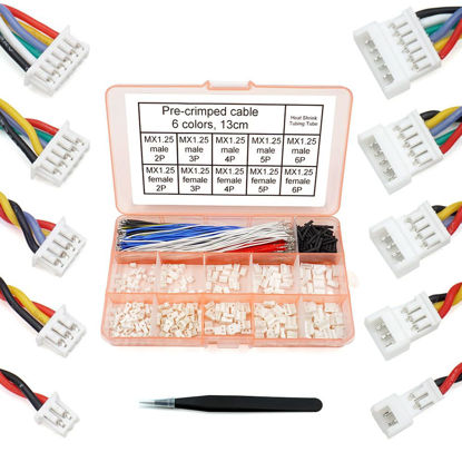 Picture of 1.25mm Male and Female Connectors Socket and Plug with Pre-Crimped Cables Compatible with JST Molex PicoBlade 1.25 for Pixhawk Silicone 13cm Wire (Male and Female)