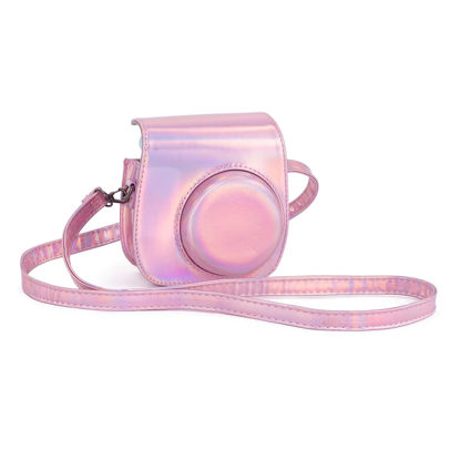 Picture of Riosin Instant Mini 12 Protective Camera Case for Fujifilm Instax Mini 12/11,Premium PU Leather Camera Bag Cover with Pocket and Removable&Adjustable Strap (Magic Pink)