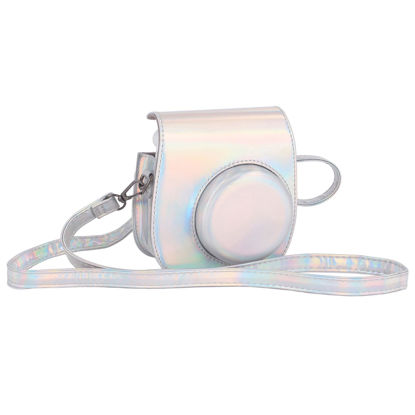 Picture of Riosin Instant Mini 12 Protective Camera Case for Fujifilm Instax Mini 12/11,Premium PU Leather Camera Bag Cover with Pocket and Removable&Adjustable Strap (Magic Silver)