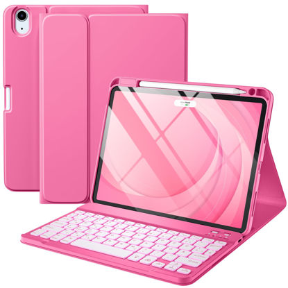 Picture of Harvopu Compatible for iPad Air 11 inch M2 & Air 5th 4th Generation Case with Keyboard - Folio Keyboard Cover with Pencil Holder for iPad Air 11-inch 2024, iPad Air 5 2022/ iPad Air 4 2020 (Hot Pink)
