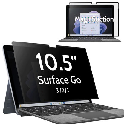 Picture of Peslv Privacy Screen for 10.5 Inch Surface Go 3/2/1, MagicSuction™ Removable Anti Spy Black Protector, Glare Blue Light Filter for Microsoft Laptop Computer Monitor