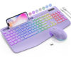 Picture of SABLUTE Wireless Keyboard and Mouse Combo, 9 Backlit Effects, Wrist Rest, Phone Holder, 2.4G Lag-Free Ergonomic Keyboards, Rechargeable Silent Cordless Set for Computer, Laptop, Mac, Windows（Purple）