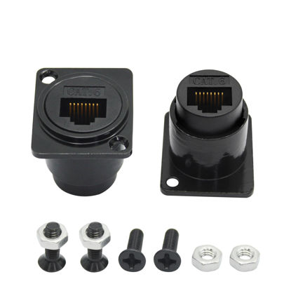 Picture of Maixbomr 2Pcs RJ45 Panel Mount Connector,D-Type RJ45 Cat6 Female to Female Through Socket with Install Screw, RJ45 Network Ethernet Extension Coupler Adapter