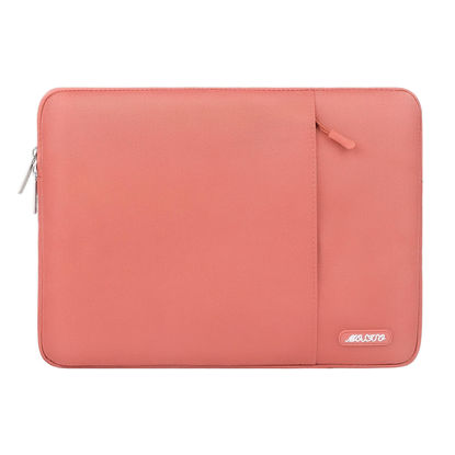 Picture of MOSISO Laptop Sleeve Bag Compatible with MacBook Air/Pro, 13-13.3 inch Notebook, Compatible with MacBook Pro 14 inch M3 M2 M1 Chip Pro Max 2024-2021, Polyester Vertical Case with Pocket, Coral