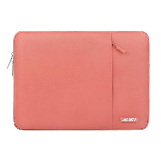 Picture of MOSISO Laptop Sleeve Bag Compatible with MacBook Air/Pro, 13-13.3 inch Notebook, Compatible with MacBook Pro 14 inch M3 M2 M1 Chip Pro Max 2024-2021, Polyester Vertical Case with Pocket, Coral