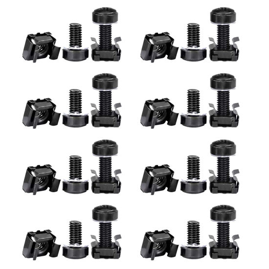 Picture of SGTKJSJS M6 x 16mm Computer Rack Mount Cage Nuts, Screws and Washers for Rack Mount Server Cabinet, Rack Mount Server Shelves,Rack Mount Screws and Square Insert Nuts- Black