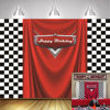 Picture of 7x5ft Car Black White Grid Red Birthday Themed Backdrops Racing Flag Red Photo Backgrounds for Photography Happy Birthday Party Banner Photo Booth Props GYA