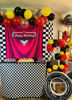 Picture of 7x5ft Car Black White Grid Red Birthday Themed Backdrops Racing Flag Red Photo Backgrounds for Photography Happy Birthday Party Banner Photo Booth Props GYA
