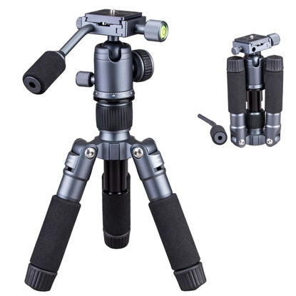 Picture of JAFUQAW Portable Desktop Mini Tripod with Panning Handle, 20" / 52cm Desk Tabletop Aluminum Alloy Tripod with 360° Ball Head, Compact Tripod for DSLR Camera Video Camcorder, Load up to 13lb / 6kg